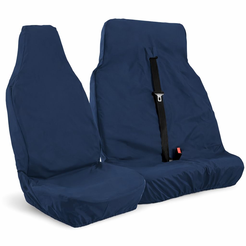 Carseatcover-UK® Xtra Heavy Duty Rugged Waterproof Van Seat Covers Set - Universal Fit Single + Double Bench, Van Accessories, Hardwearing Seat Protector, Navy Blue