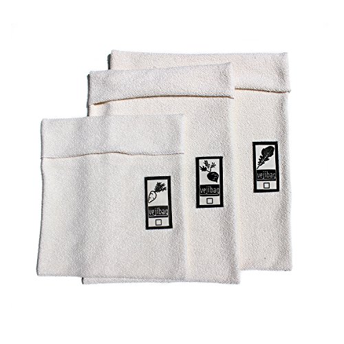 Vejibag Variety Pack, Organic Cotton, Reusable Vegetable Preservation Bags (Standard 11â€x12â€, Long, 11â€X17â€, ExLarge, 14â€X17,â€ Three-Bag Set)