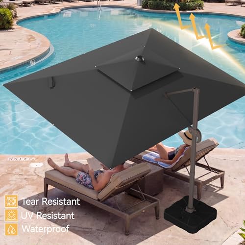 9x12 FT Patio Umbrella with base, Large Cantilever Rectangular Double Top Heavy Duty Offset Umbrellas with 360° Rotation, Outdoor shade for Garden Deck Pool, Gray