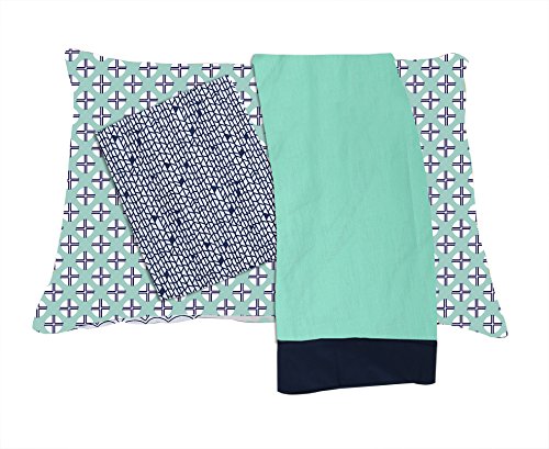 Bacati Noah Tribal 3 Piece Cotton Percale Toddler Sheet Set, Mint/Navy