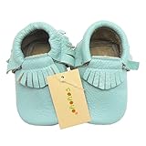 Sayoyo Baby Blue Tassels Soft Sole Leather Infant Toddler Prewalker Shoes (0-6 months, Blue)