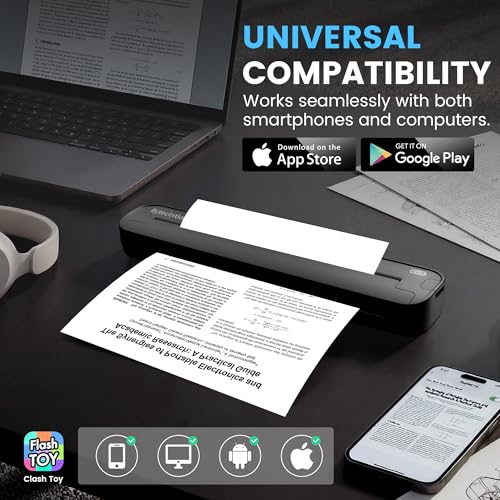 ByteCintia Imprimante Thermique A4 sans Encre, Bluetooth sans Fil Compatible avec iOS Android Mac Windows, Imprimante de Voyage Ultra-légère 450g pour Télétravail, Reçus et Pochoir Tatouage, Noir