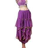 Women's Belly Dance Tribal for Harem Pants Halloween Trousers Bloomers Gold Trim Dance Pants