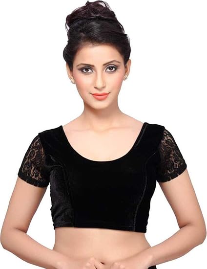 Women's Velvet Stretchable Readymade Blouse with net