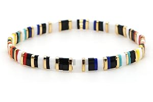 Sonateomber Tila Flat Beaded Stretch Bracelets for Women, Trendy Unique Colorful Square Beads Handmade Stack Bracelet Friendship Accessories Fashion Jewelry Gift