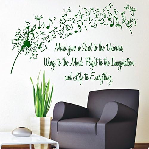 Wall Decals Vinyl Decal Sticker Wording Family Dandelion Flower Quote Music Gives a Soul to the Universe Wings to the Mind Flight to the Imagination and Life to Everything Bedroom Decor Living Room Beauty Salon Home Interior Design Kg892