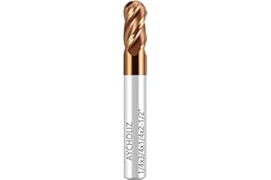 AYCHOLIZ 4Flutes Tungsten Carbide Ball Nose End Mill Bits Set - 1/4" Shank Dia - TISIN Coated - for Alloy Steels, Hardened Steels