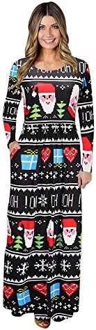 Kaitobe Womens Bohemian Long Sleeve Maxi Dress Santa Christmas Print High Waist Cocktail Party Prom Long Evening Dress