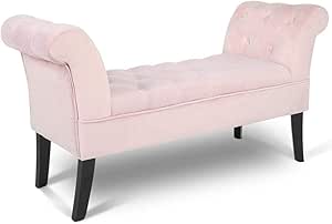 EBTOOLS Banco Terciopelo Rosa, Taburete Pie de Cama con Apoyabrazos