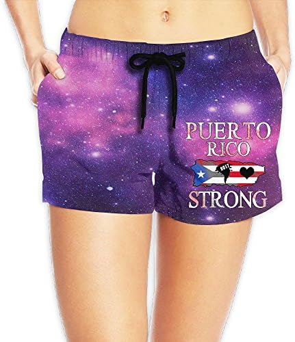 Surferio Women Quick Dry Puerto Rico Strong Hurricane Maria 2017 Swim Trunks Surf Board Shorts S