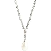 MAX + STONE Freshwater Pearl Necklace for Women in Sterling Silver | Pearl Necklace with Diamond Accent | Real Pearl Pendant Necklace for Women in Various Designs