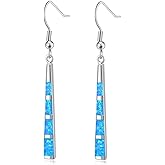 CiNily Opal Drop Earrings - Silver or Gold Plated Dangle Bar Jewelry for Women, Gems Earrings 2 1/8"