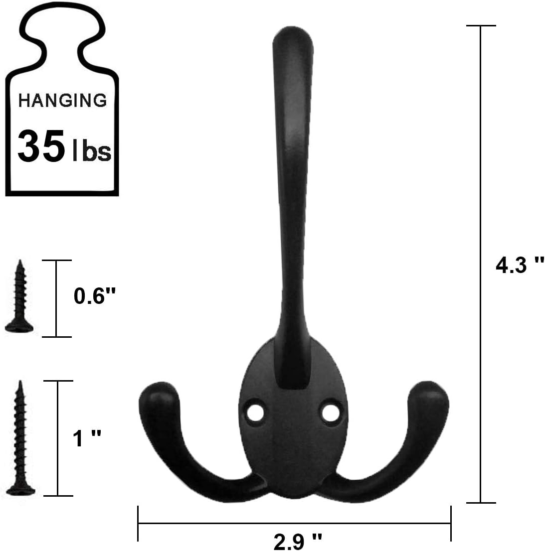 Wall Mounted Coat Hooks 5 Pack Heavy Duty Black Hardware Robe Hooks Decorative for Single Hanging Coats Towel Cubicle Classroom Kitchen Bath Backpack Hat Hook: Home Improvement