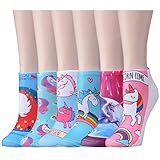 Epeius 6 Pairs Girls'/Women's Cartoon Animal Horse No Show Socks with Box Value Pack,White/Pink/Blue/Purple,Women Shoe Size 5-8.5