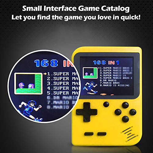 Cywulin Retro Mini Handheld Video Game Console Player Gameboy Built-in 168 Classic Games Travel Portable Gaming System Electronics Machines 2.8 Inch Support TV Play Present for Boy Kids Adult (Yellow)
