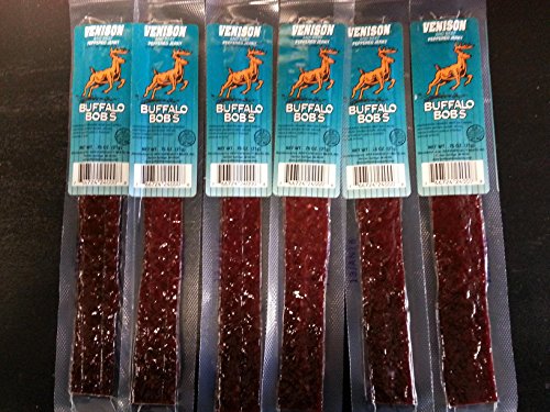 Buffalo Bob's Wild Game Meat Snacks - Venison Peppered Jerky (6 Pack) - Savory Exotic Jerky Strips, High-Protein Wild Game Meat Snacks for Adventure Enthusiasts, Stocking Stuffer, Gift for Men/Dad