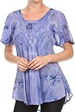 Sakkas 16483 - Hana Tie Dye Relaxed Fit Embroidery Cap Sleeves Peasant Batik Blouse/Top - Lilac - OS