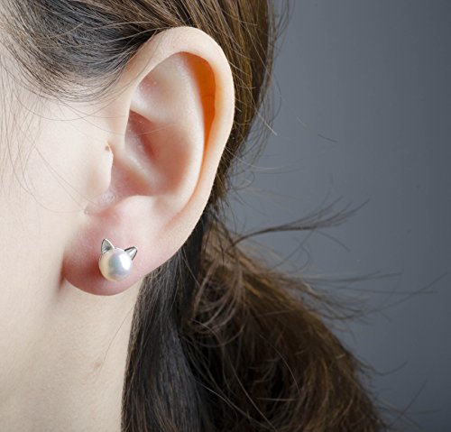 SLeaf-Cat-Ear-Stud-Earrings-Freshwater-Cultured-Pearl-Stud-Earrings-Sterling-Silver-Ear-Studs