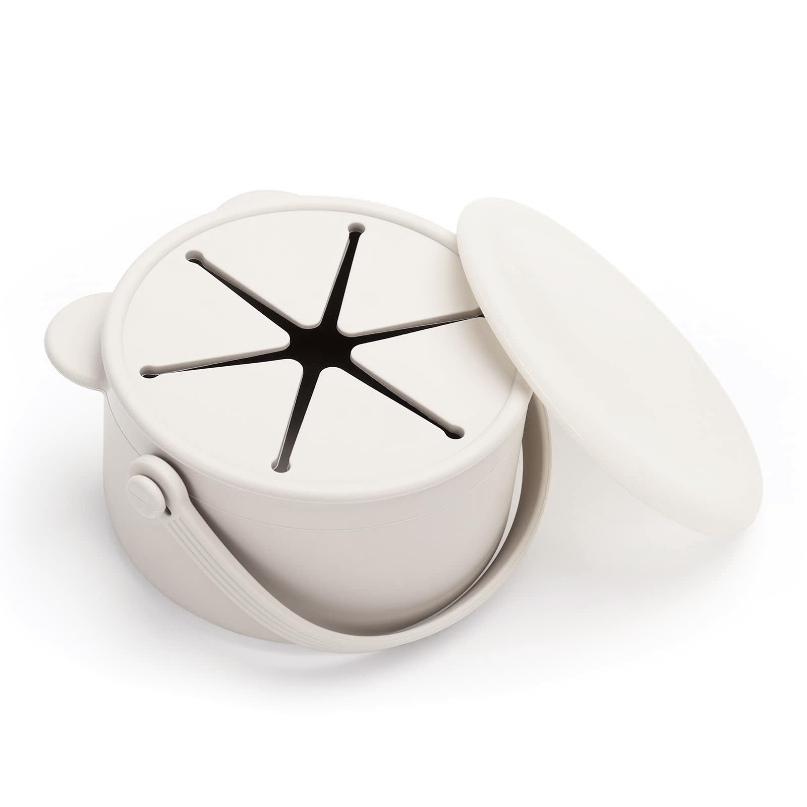 Orzbow Silicone Snack Pots for Toddlers, No-Spill Snack Cups for Toddlers, Dust-Proof Baby Snack Pots with Stable Lid & Handle, Dishwasher Safe, Beige