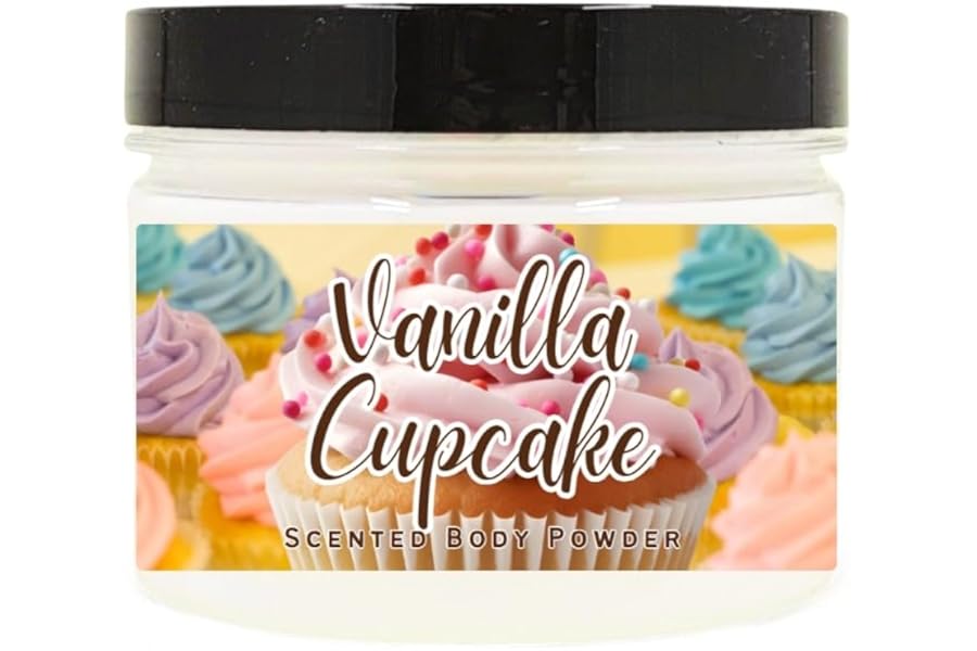 Body Powder for Men & Women Scented Vanilla Cupcake, Bath Perfume Dusting Powder with Fragrance & Essential Oils, Talc Free 8oz Container, Made in USA