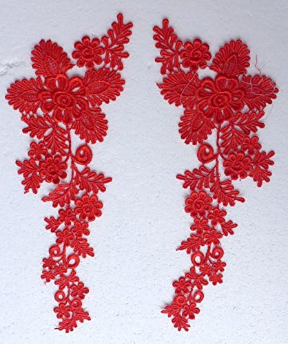 White/red/black Bridal Gown Skirt Veil Accessories Lace Trim Lace 15 '' X5'' By Pair (Red&sequins)