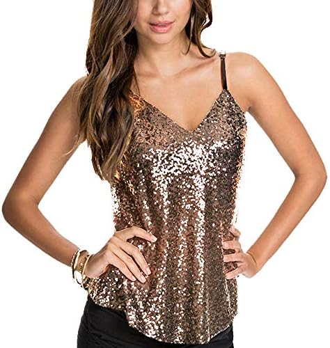VERO VIVA Women's Sequin Spaghetti Strap Tank Tops V-neck Backless Summer Vest