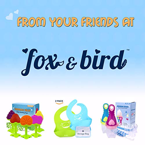 Fox and Bird - Baby Fruit Teether Pacifier (5 Pack) | Best Fruit Teething Toys for Toddlers and Infants | Baby Gum Massager | Baby Shower Registry Gift Set, with Pacifier Clip. (for Girls and Boys)