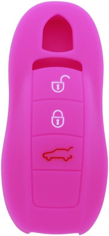 Hwota Silicone Lightweight Car Remote Key Case Cover Shell for Porsche Cayenne Panamera -Rosered