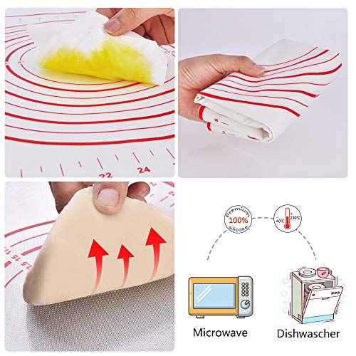 SZUAH Adjustable Rolling Pin, Stainless Steel Roller Pin with Removal Thickness Rings, Pastry Mat and Basting Brush for Baking.