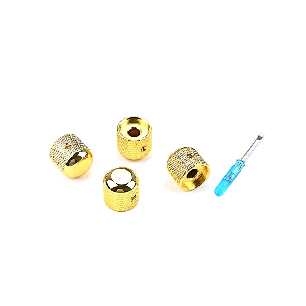 Alnicov 4PCS Guitar Dome Knobs Volume Control Knobs,with Wrench Screws Set for Electric Guitar or Bass,Gold