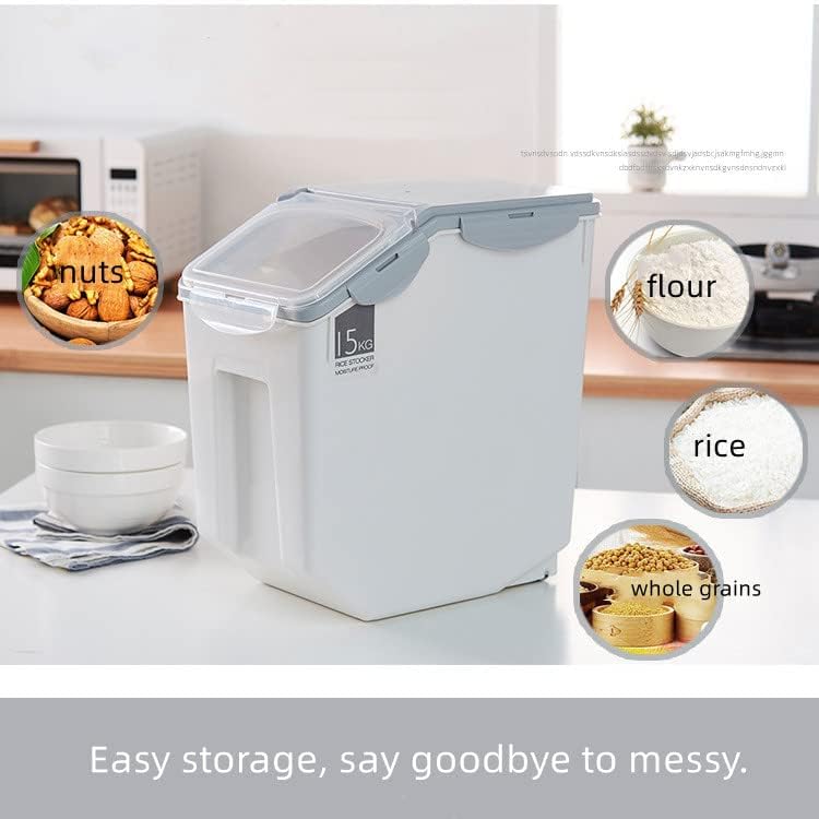 Extra Large 15KG Food Containers, Rice Bucket, Food Storage Bins with Lids & Scooper, Airtight Kitchen Storage Containers to Store Dry Food, Food Storage Container 9KG