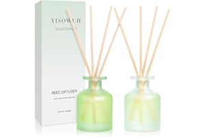 YISOWUH Reed Diffuser - Clean Linen & Jasmine Lily 3.38oz (100ml) 2 Pack Essential Oil Reed Diffuser Set with 8 Sticks, Long Lasting Fragrance for Home, Bathroom, Bedroom, Room, Decor, Gifts