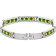 Stainless Steel Unisex Link Wristband Inside Green and Yellow Beaded Babalawo Orula Bracelet - Babalawo Orula Unisex Bracelet for Teens and Adults