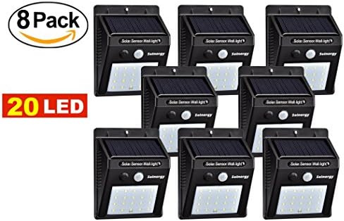 [Solnergy] 20 LED Bright Solar Sensor Light, Outdoor Motion Lighting, Big Power Button, Security Motion Sensor Lamp Light, Auto On/Off, Patio, Yard, Garden, Driveway, Stairs, Pool Area (8 in Pack)