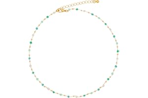 FUTIMELY Bohemia Green Beaded Beads Choker Necklace for Women,Simple Fresh Green Beaded Square Round Bead Choker Necklace