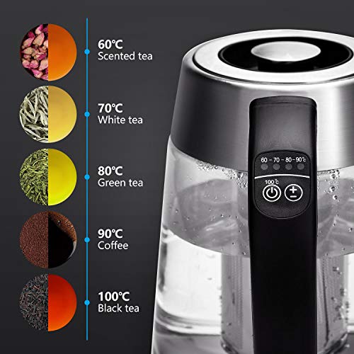 Aigostar Glas Wasserkocher mit Temperatureinstellung 1,7L, 2-in-1 Teekocher mit Edelstahl Teesieb, Temperaturwahl 60°-100°C Farbwechsel LED Beleuchtung, 120 Minuten Warmhaltefunktion, BPA-Frei – Bild 4