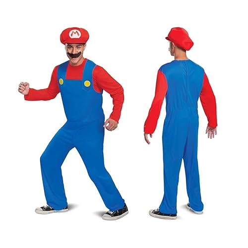 Disguise mens Mario Costume, Official Nintendo Super Mario Bros With Hat and Mustache Adult Sized Costumes, Red, XL 42-46 US