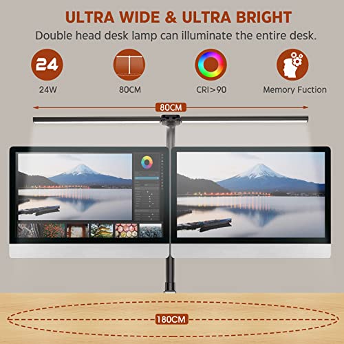 XIAOKOA LED Desk Lamp Double Head - Architect Desk Lamps Office 24W Brightest 5Color Modes and 5 Dimmable Eye Protection Lamp