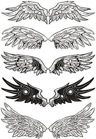 Set of 2 Waterproof Temporary Fake Tattoo Stickers Cool Black Grey Angel Wings Classic