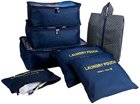 ColorMixs 7 set travel Organizers- 3 Packing Cubes + 3 Luggage Organizers Pouches+ 1 Shoes Bag (Dark Blue)