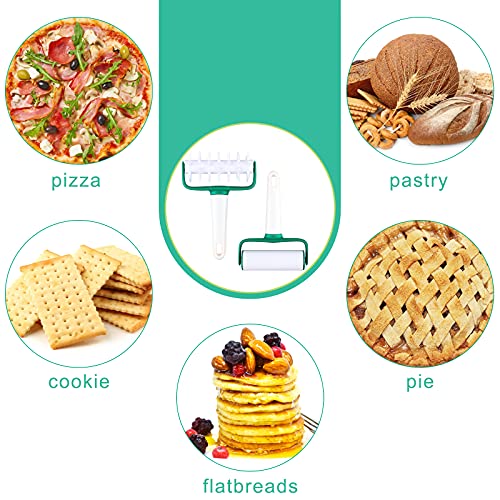 JUTTIRA 2 Pieces Pizza Dough Roller and Docker Set, Small Plastic Pasta Rolling Pin and Pizza