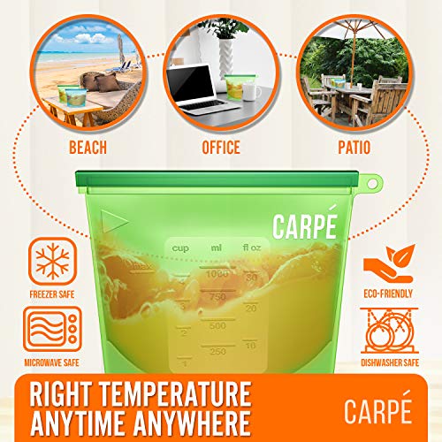 image for Carpe Reusable Silicone Food Storage Bag (4) + Silicone Mitten + Scrub