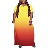 YeGine Oversize Tshirt Dress Plus Size Short Sleeve Maxi Dress with Pockets