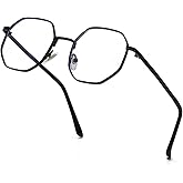 JOVAKIT Polygon Blue Light Blocking Glasses for Women Men Vintage Octagon Square Non-prescription Metal Eyeglasses
