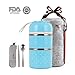 HOMESPON Cute Lunch Box Insulated Lunch Bag Bento Box Food Container Storage Boxes With Cutlery For Adults Office Camping (2 tiers(blue)) …