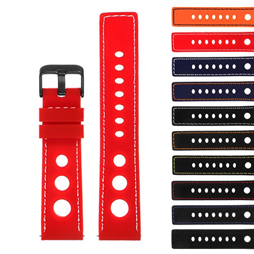 StrapsCo Rubber GT Rally Racing Watch Band with Black Buckle - Quick Release Strap - 18mm 20mm 22mm 24mm