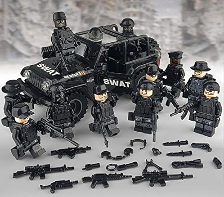 Amazon ミニフィグ 車両 スワット １２体セット 武器付き 特殊部隊 Swat ブラック おもちゃ おもちゃ