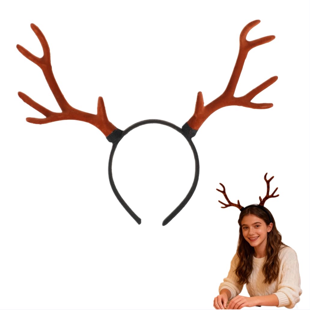 Deer Antlers Headband Adjustable Reindeer Stag Antlers Christmas Headband Cosplay Horns Headpiece Hair Hoop Xmas Party Favor Elements for Adults Costume Halloween Party Accessories Brown