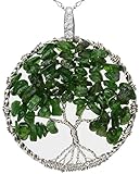 Tourmaline Tree of Life Green Gemstone Jewelry Best Friend Necklace Silver Pendant 2pc Chain Deluxe Gift
