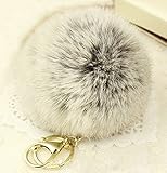Minigianni Natural Rabbit Fur Pom Keychain (Gray)